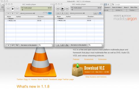 Kleine Unterschiede: links der VLC-Player 1.1.7, rechts die neue Version 1.1.8
